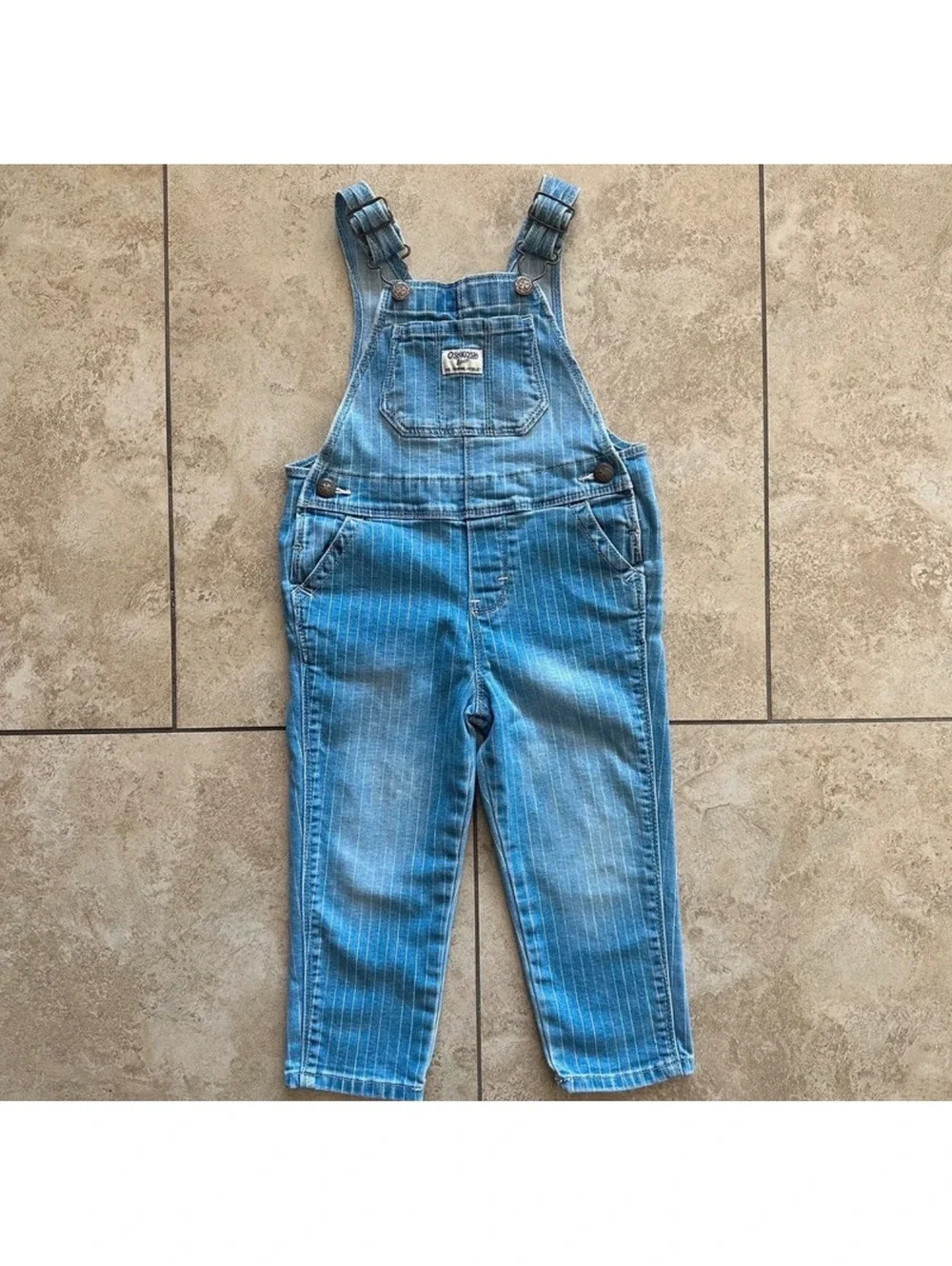 OshKosh B'gosh Girls 3T Light Blue Pinkand White Pinstriped Denim Overalls